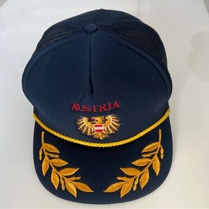 Vintage Austria Rope Blue Yellow Laurel Leaves Mesh Snapback Trucker Hat Cap